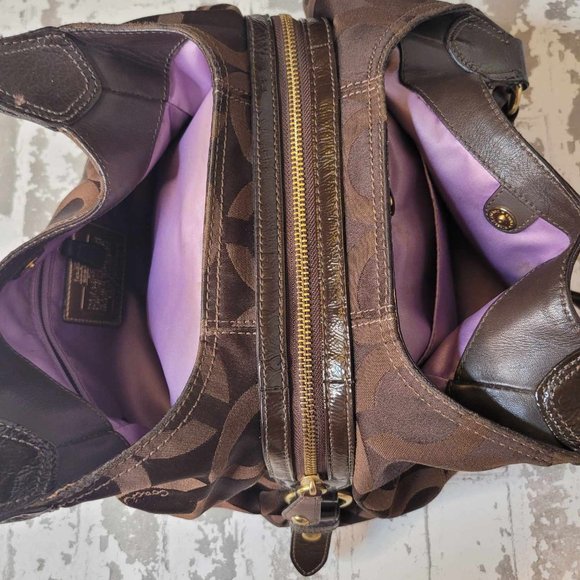 COACH Women's MAGGIE Brown Signature C Monogram Textile Hobo Shoulder Handbag  M - Picture 5 of 7